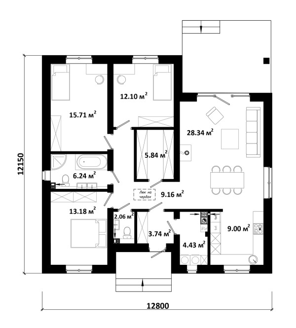 ПРОЕКТ ОДНОЭТАЖНОГО ДОМА С ШАТРОВОЙ КРЫШЕЙ GRAF B планировка этажей - фото 1