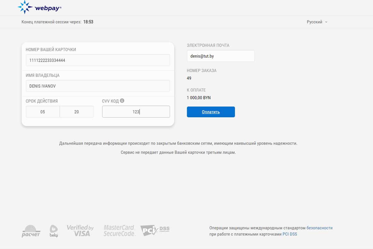 оплата проекта пластиковой картой